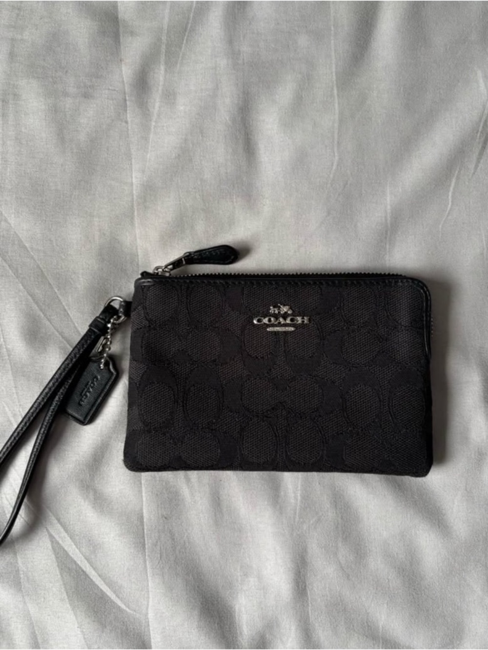 Coach Black Logo Jacquard Wristlet Card Case
